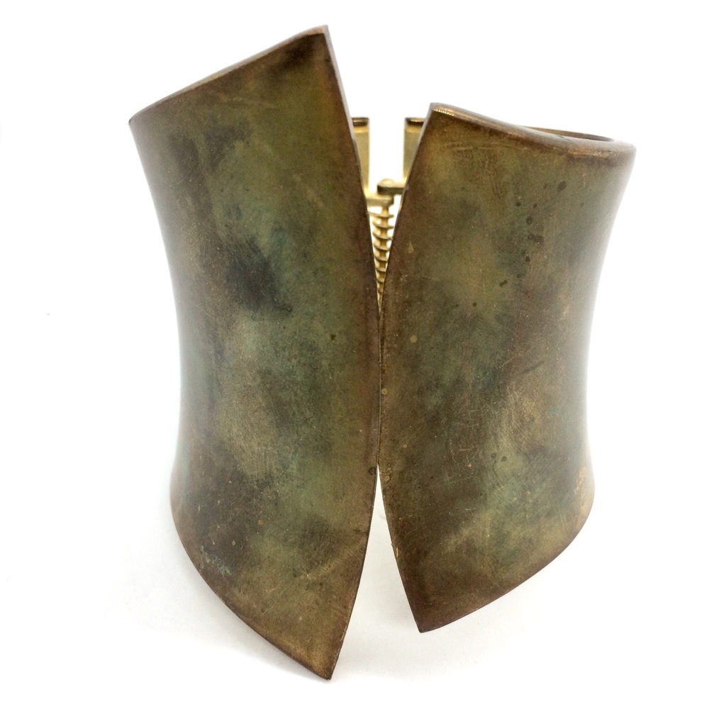 VINTAGE BRONZE METAL ARTISAN MODERNIST MINIMALIST CUFF BRACELET